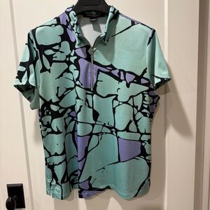Simplicite (Jamie Sadock) brand, short sleeve green, lavender and black golf top